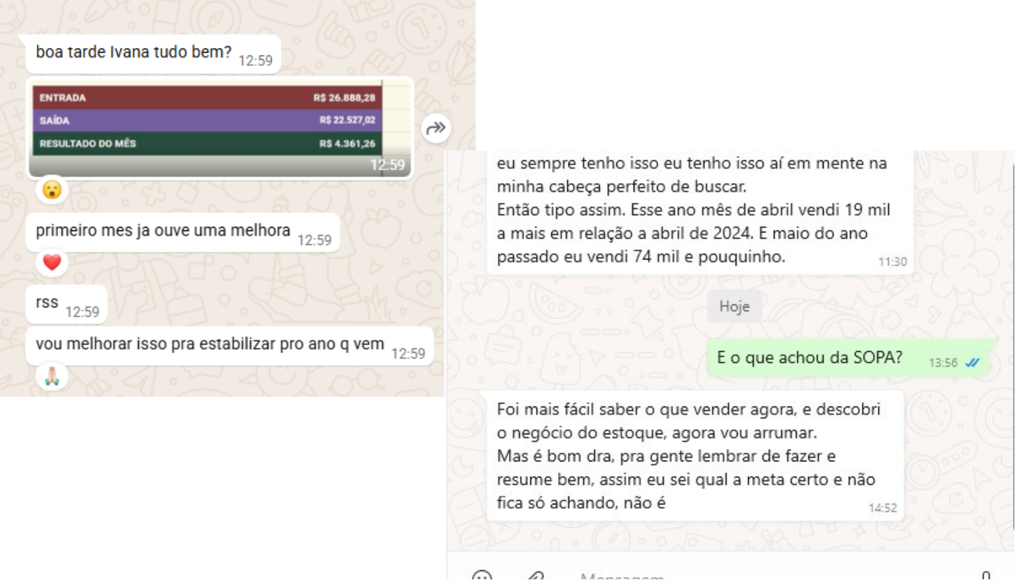 Resultado financeiro de aluna